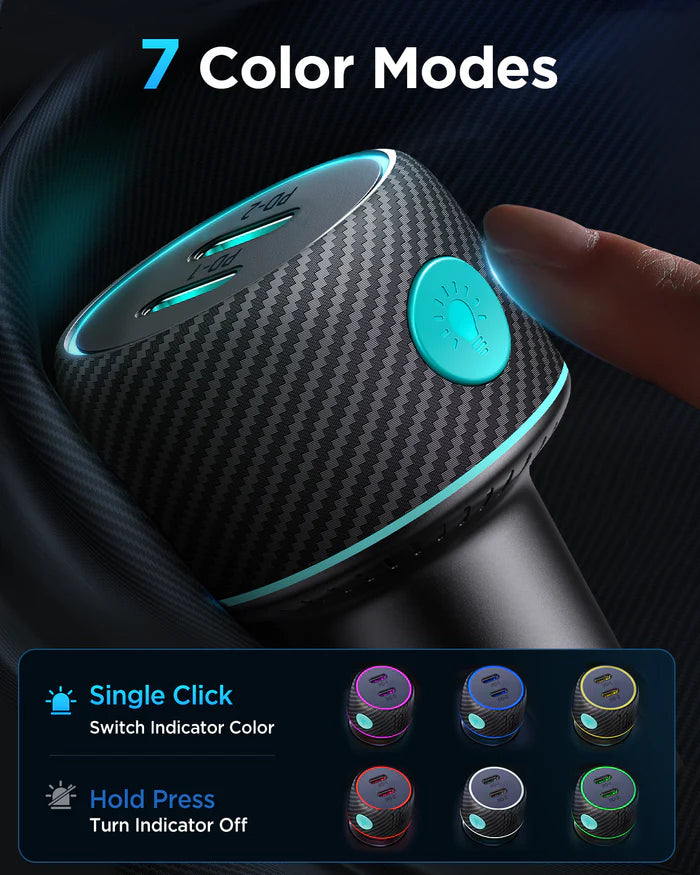 Joyroom JR-CCN02 70W Dual PD Car Charger with LED Lights - شاحن سيارة من جويروم مزدوج مع إضاءة ليد