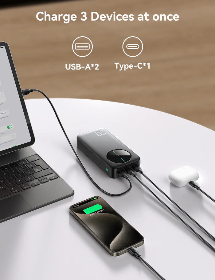 باور بانك جويرووم بسعة 20,000 مللي أمبير وثلاث منافذ مع شاشة رقمية | Joyroom JR-PBF14 20000mAh Power Bank with 3 Ports & LED Display