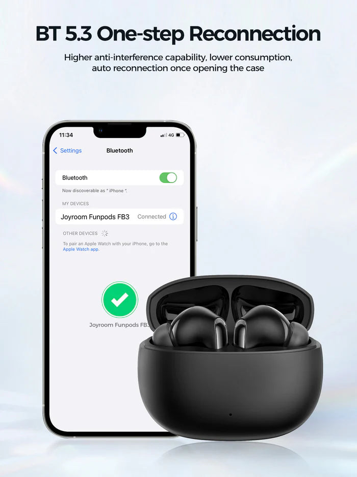 سماعات جويرووم JR-FB3 اللاسلكية, بلوتوث 5.3 ووقت تشغيل حتى 35 ساعة | JOYROOM Funpods Series JR-FB3 True Wireless Earphones – 35H Playtime