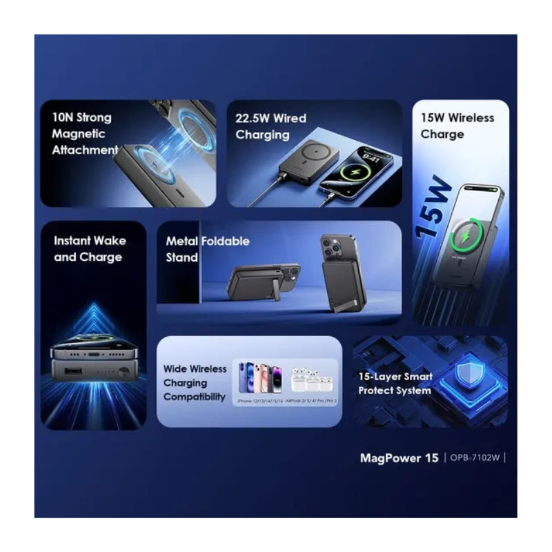 Oraimo. OPB-7102W Gold 10000mA whireless - باور بانك أوريمو ماج باور 10000 مللي أمبير لاسلكي وسلكي