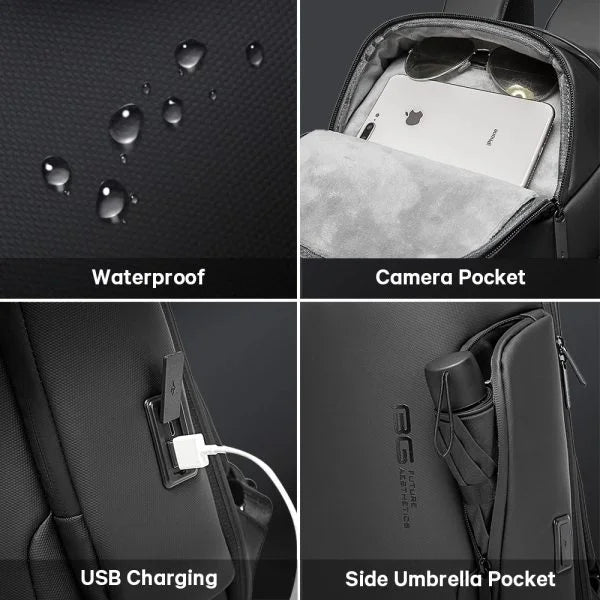 حقيبة ظهر بانجي داير متعددة الاقسام مع قفل TSA ومنفذ شحن يو اس بي | Bange Dire Multi Compartment Future Aesthetic Laptop Backpack – Black