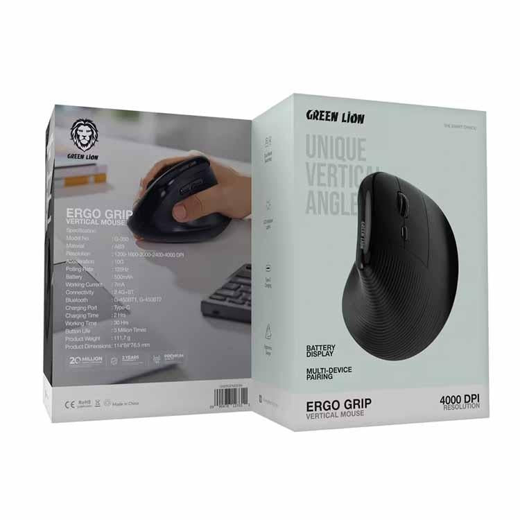 ماوس جرين لايون العمودي بتصميم مريح - اسود | Green Lion Ergo Grip Vertical Mouse - Black