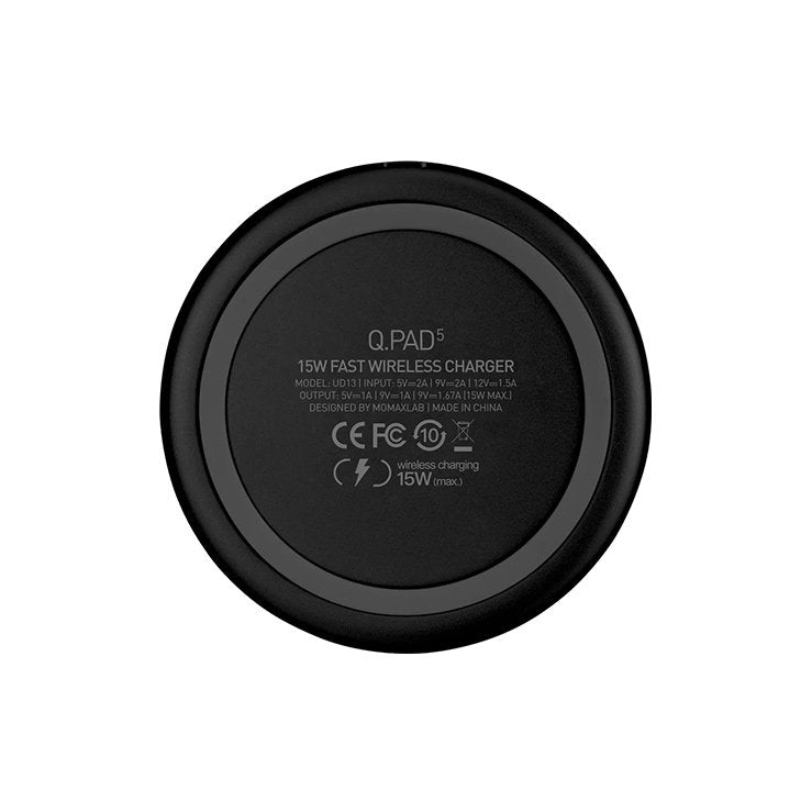 MOMAX Q.Pad 5, 15W Fast Wireless Charger for iPhone & Android - شاحن وايرليس موماكس كيو باد 5, بقوة 15 واط, شحن امن وسريع لاجهزة ايفون واندرويد