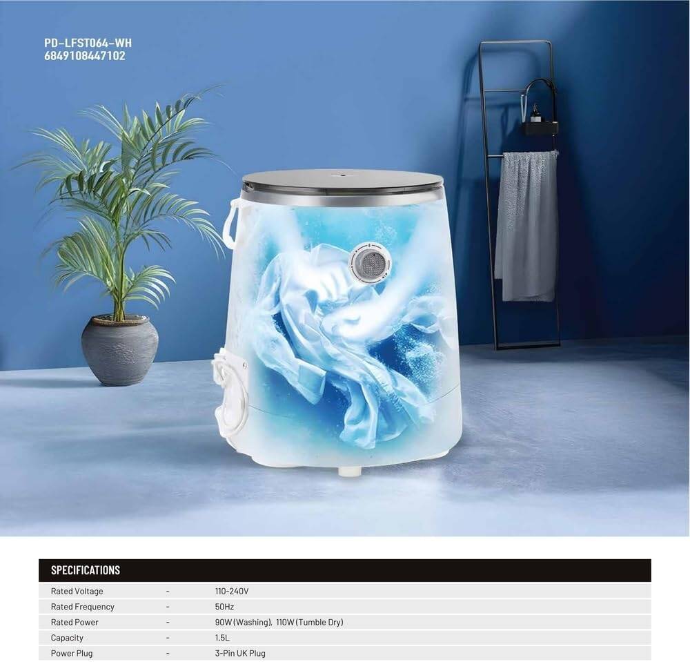 غسالة صغيرة محمولة من بورودو لايف ستايل - ابيض | Porodo Lifestyle Portable Mini Washing Machine - White