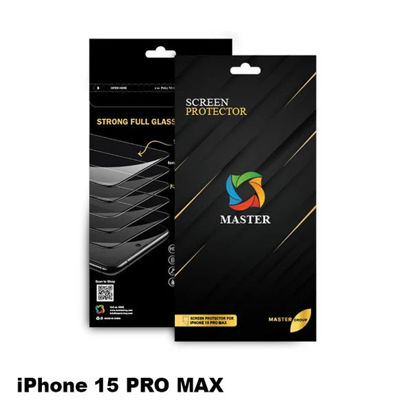 واقي شاشة زجاجي شفاف من ماستر لايفون 15, 15 بلس, 15 برو و 15 برو ماكس | MASTER Clear Tempered Glass Screen Protector for iPhone 15 / 15 Plus / 15 Pro / 15 Pro Max