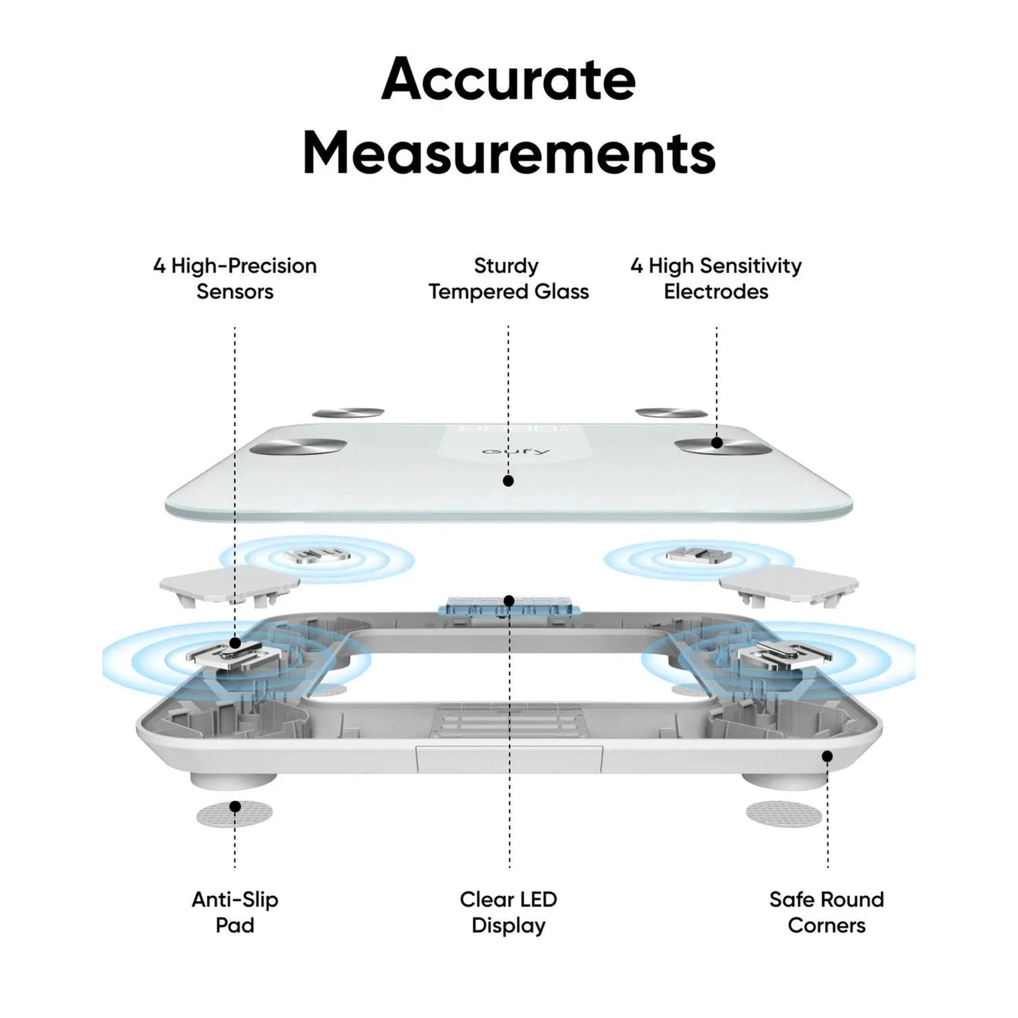 ميزان ذكي انكر يوفي A1, قياس 12 مؤشرا صحيا, اتصال بلوتوث | Anker Eufy Smart Scale A1 Black – 12 Body Metrics, Bluetooth, App Sync