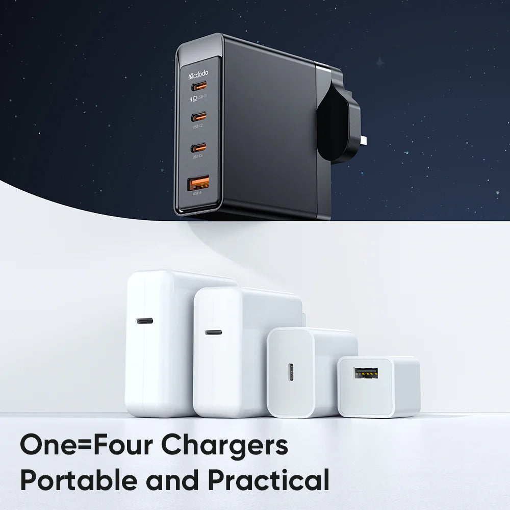 Mcdodo 100W 3 Port UCB-C and 1 Port UCB GaN Fast Charger Kit - شاحن جداري بثلاث منافذ يو اس بي سي ومنفذ يو اس بي بدرة 100واط من مكدودو