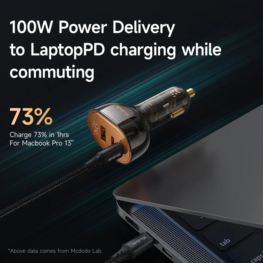Mcdodo 100W Dual USB-C +USB-A Digital Display PD Car Charger - شاحن سيارة سريع الشحن بمنفذين يو اس بي سي ومنفذ يو اس بي أ من مكدودو