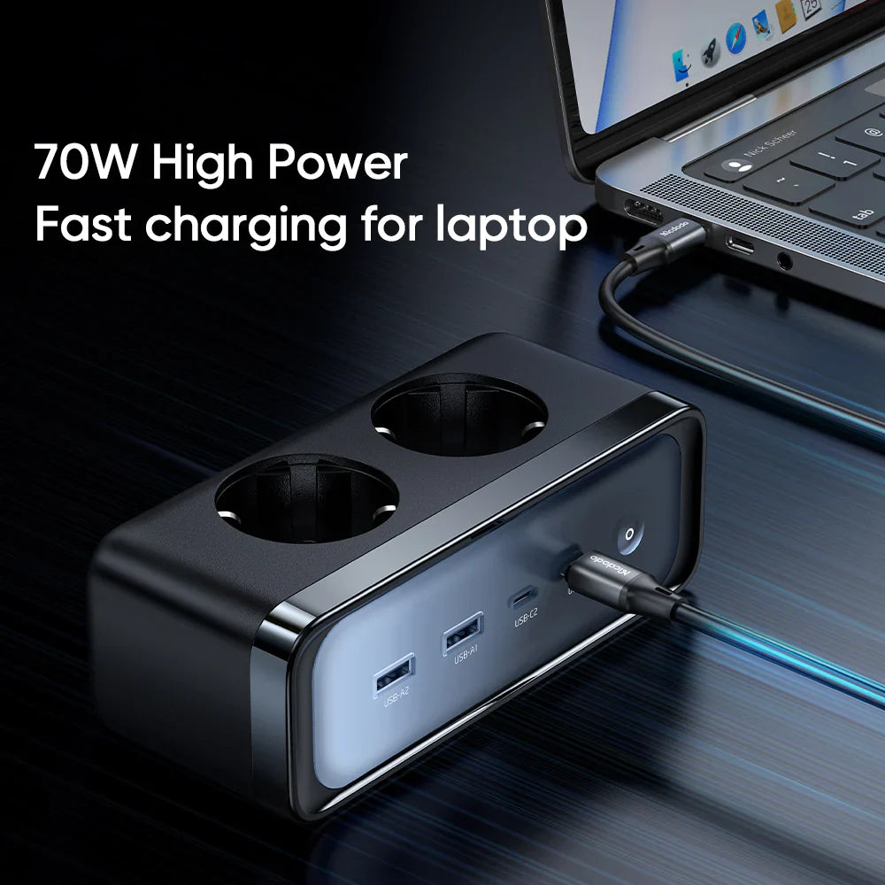 Mcdodo 6 in 1 70W GaN Lightning Protection Power Strip - شاحن ماكدودو 6 في 1 70 وات للحماية من الصواعق قابس الاتحاد الأوروبي