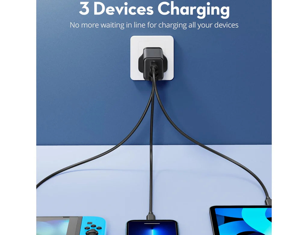 شاحن بقدرة 65 واط مع ثلاث مناقذ مختلفة - RAVPower PD 65W Wall Charger 3-Port