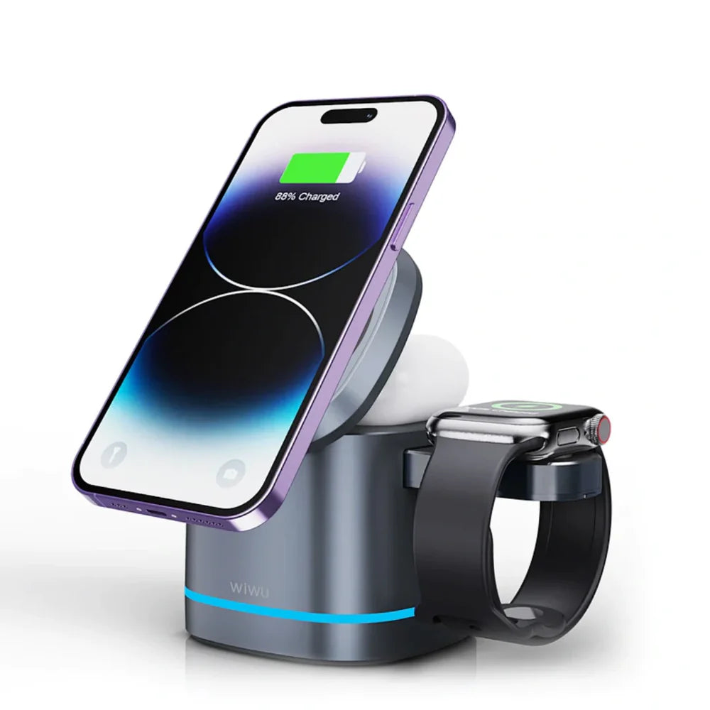شاحن ويوو 3 في 1 لاسلكي للهاتف والسماعة والساعة | WiWU RUBIK’S CUBE 3 in 1 Wireless Charger