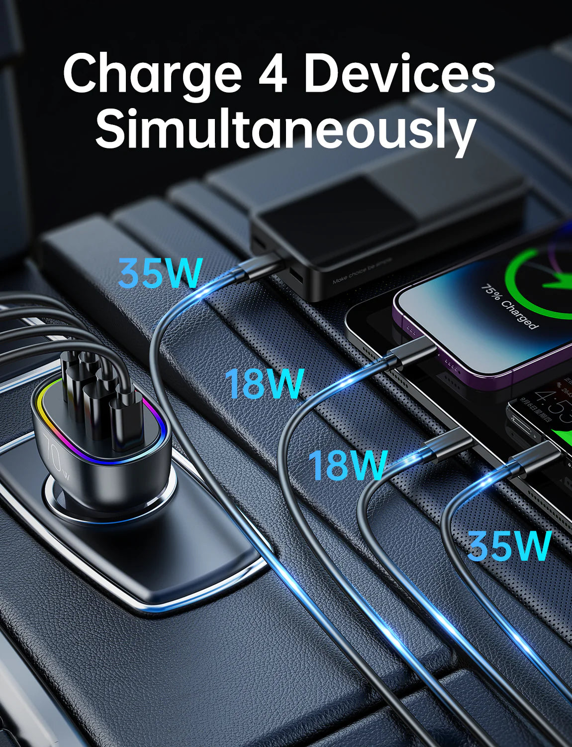 Joyroom JR-CL29 70W 4-Port Car Charger 2PD+2USB - شاحن سيارة جويروم 70واط بـ 4 منافذ (2 PD + 2 USB)