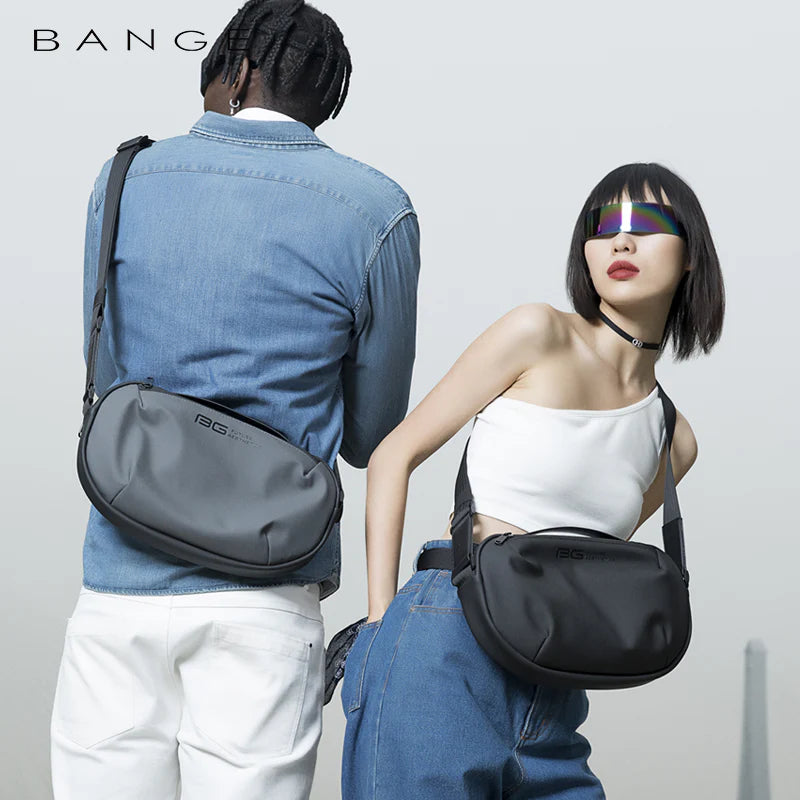 BANGE Men One-Shoulder Messenger Bag Fashion Casual Sports Chest Bag - Gray | حقيبة كتف رياضية رجالية من بانج, مقاومة للماء ومريحة - رمادي
