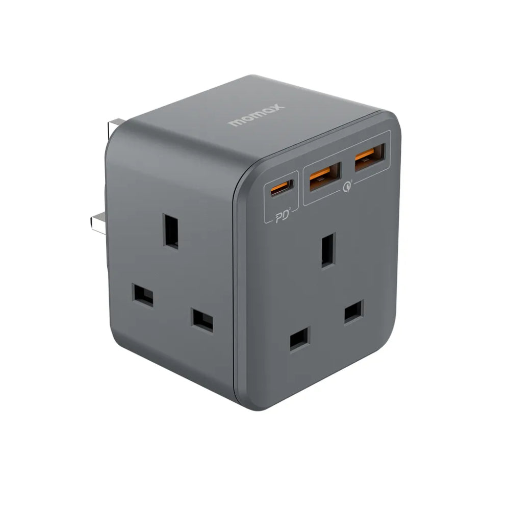 Momax ONEPLUG 3-Outlet Cube Extension Socket with USB Ports - مقبس تمديد موماكس وان بلاج المكعب بثلاثة مخارج كهربائية ومنافذ USB