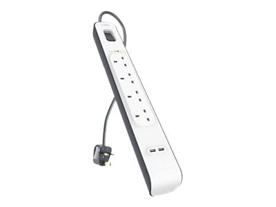 وصلة كهربائية ب 4 منافذ ومنفذين يو اس بي 2.4 امبير من بيلكن - Belkin Surge Protector 4 Outlet 2 USB 2.4A