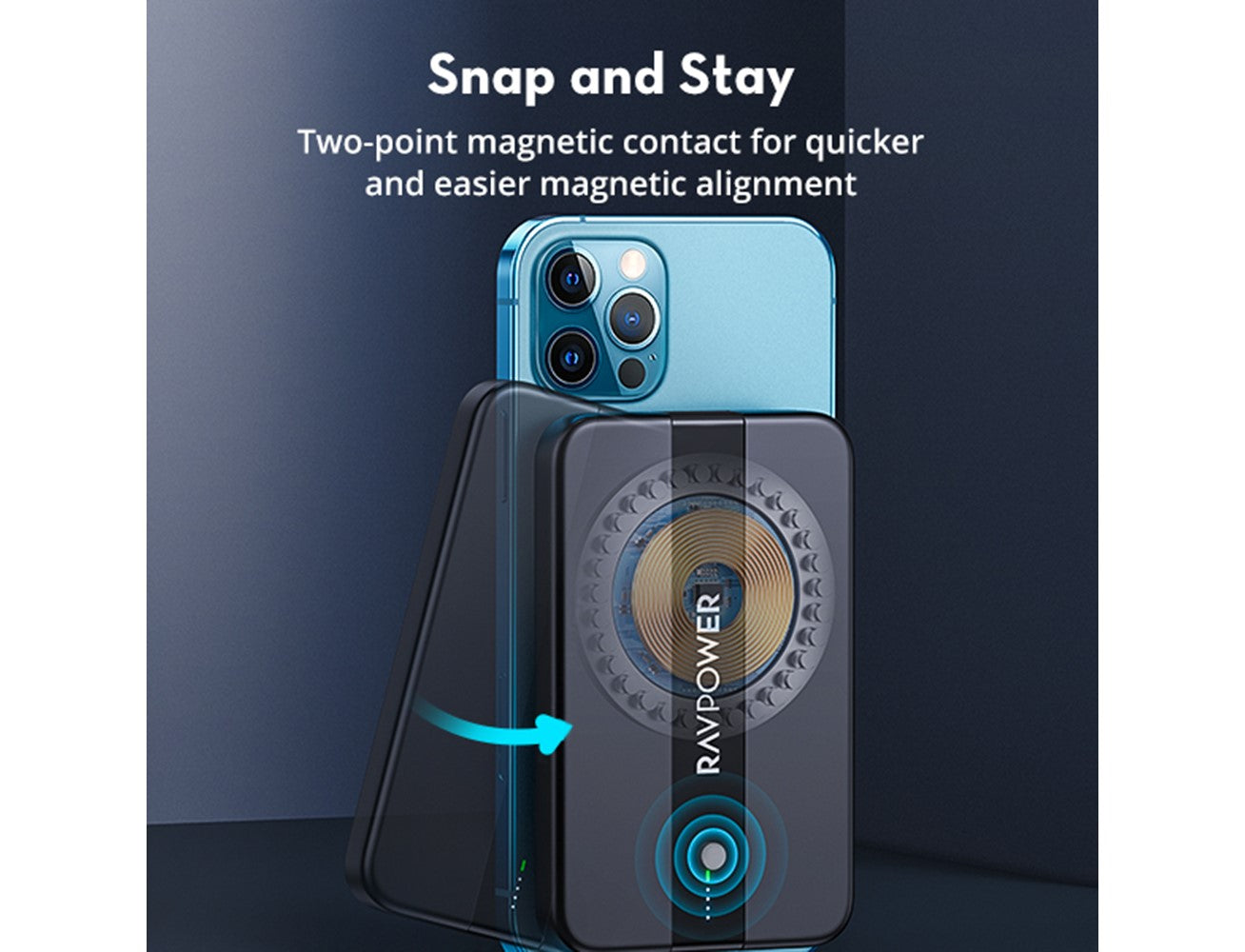 باور بانك ماك سيف بسعة 5000 ميلي أمبير من راف باور - RAVPower 5000mAh Magnetic Ultra-Slim Wireless Charger Power Bank