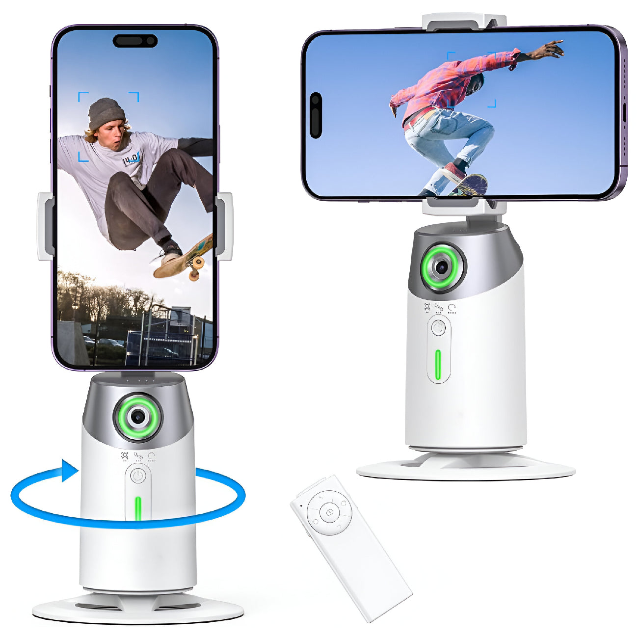 مثبت كاميرا بورودو مع تتبع الوجه بالذكاء الاصطناعي وايمائات اليد مع وحدة تحكم عن بعد - ابيض | Porodo Gimbal with AI Face Tracking & Gesture Recognition with Remote Controller - White