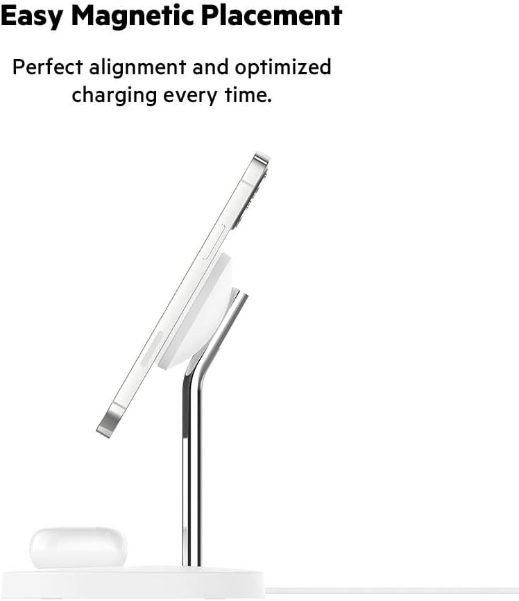 Belkin 2 in 1 Wireless Charger with MagSafe 15W Fast Charging - شاحن بيلكن اللاسلكي 2 في 1 مع ماج سيف حامل شاحن الايفون سريع الشحن بقدرة 15 وات لأجهزة