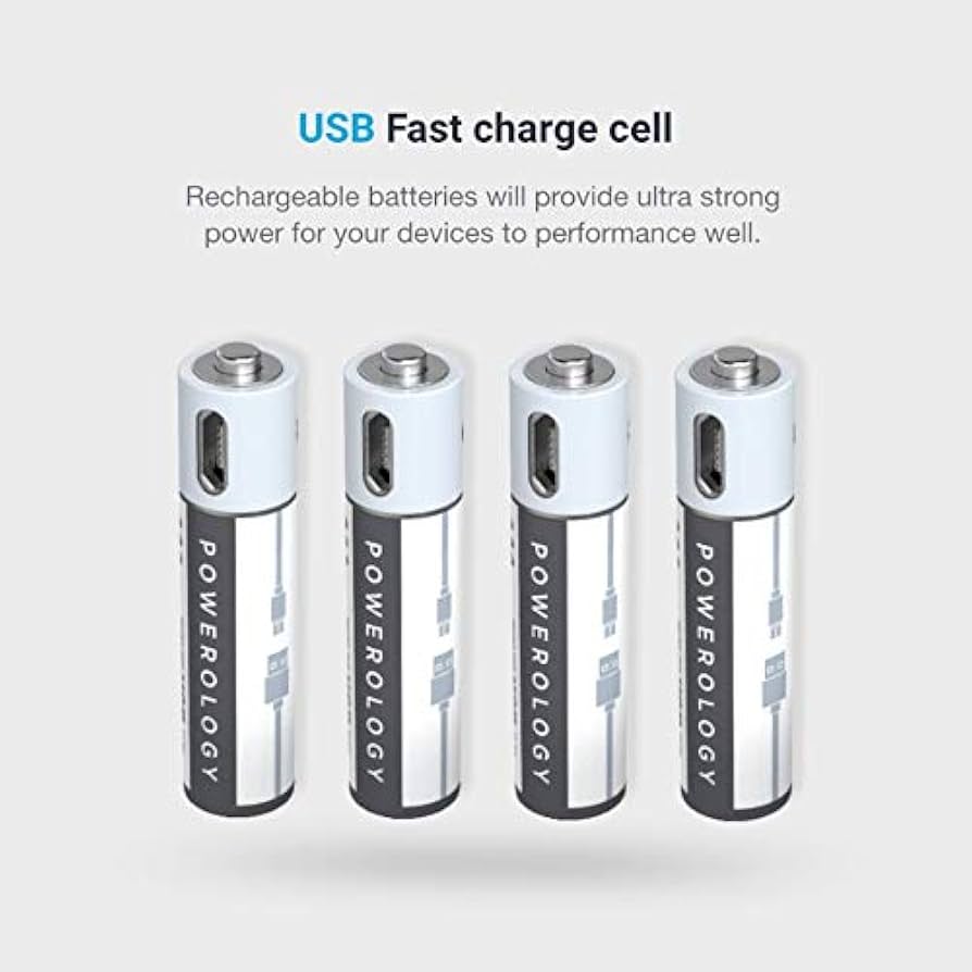 بطاريات باورولوجي AAA قابلة لاعادة الشحن عبر يو اس بي سي - 450mAh | Powerology USB Rechargeable Lithium-ion Battery AAA (4pcs/pack) 450mAh / 675mWh.
