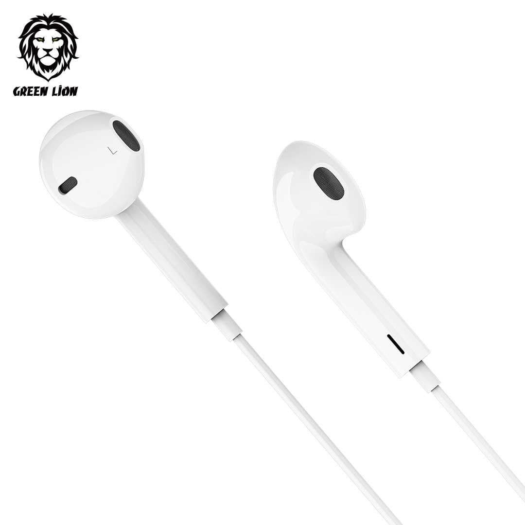 سماعات جرين لايون ستيريو السلكية بمنفذ 3.5 ملم مع مايكروفون مدمج - ابيض | Green Lion Stereo Earphones 3.5mm with Built-In Mic - White