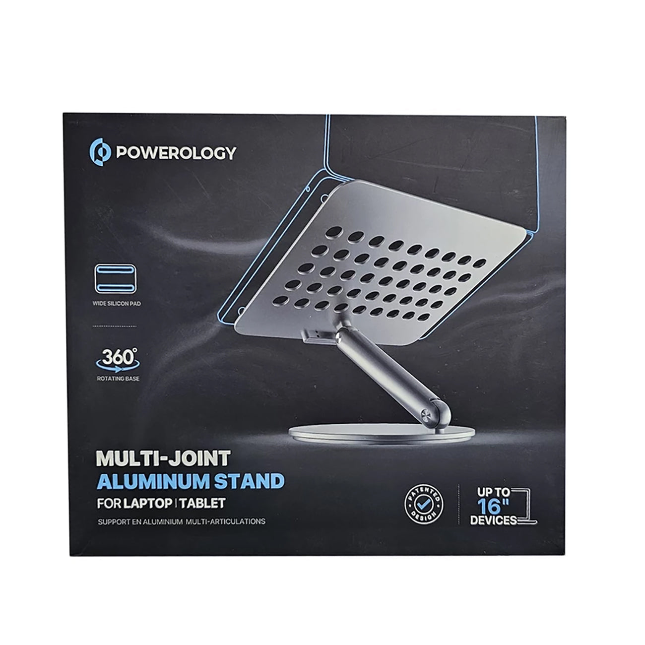 باورولوجي حامل مكتبي دوار لاجهزة اللابتوب, دعم الاجهزة حتى 16 بوصة - رمادي غامق | Powerology Rotatable Aluminum Desktop Stand for Laptop 16" - Dark Grey