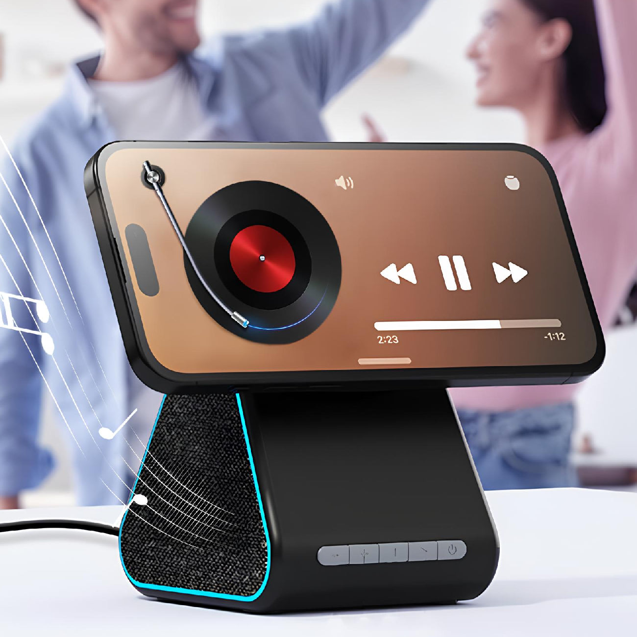 سبيكر جرين لايون ماج تريو 3 في 1, مع شاحن لاسلكي وحامل للهاتف - اسود | Green Lion Mag Trio Speaker, Charger, Phone Stand - Black