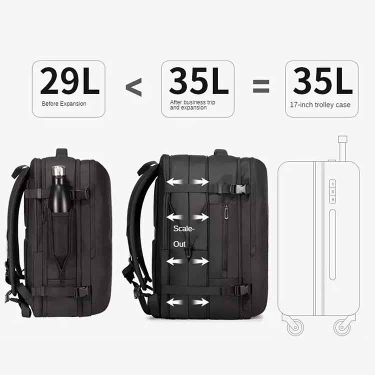 حقيبة ظهر بانجي 1909 بسعة 35 لتر مقاومة للماء بتصميم سفر وسعة لابتوب 15.6 انش - اسود | BANGE 1909 35L Waterproof 15.6-Inch Travel Laptop Backpack – Black