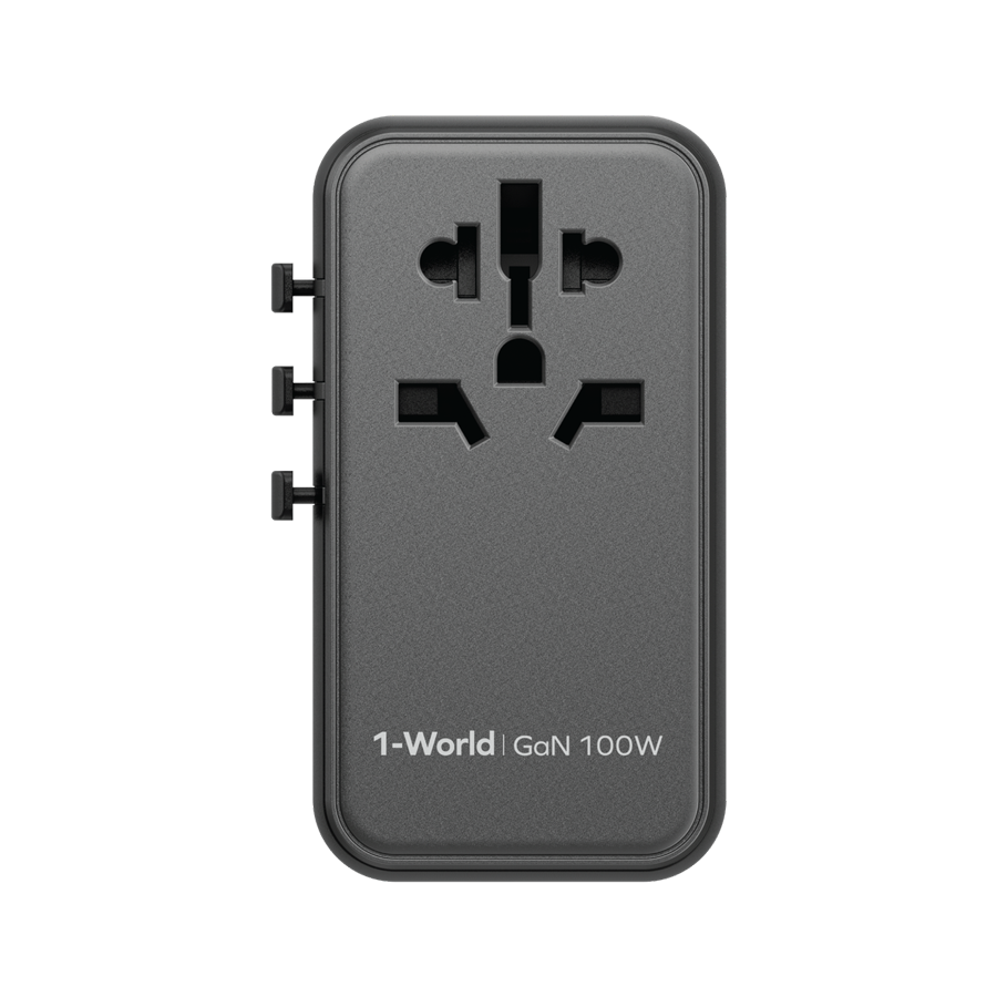 Momax 1-World 100W GaN Charger | 4-Port Universal Fast Charger with AC Travel Adapter - شاحن GaN موماكس 1-World بقدرة 100 واط, شاحن عالمي ب4 منافذ ومحول طاقة للسفر AC