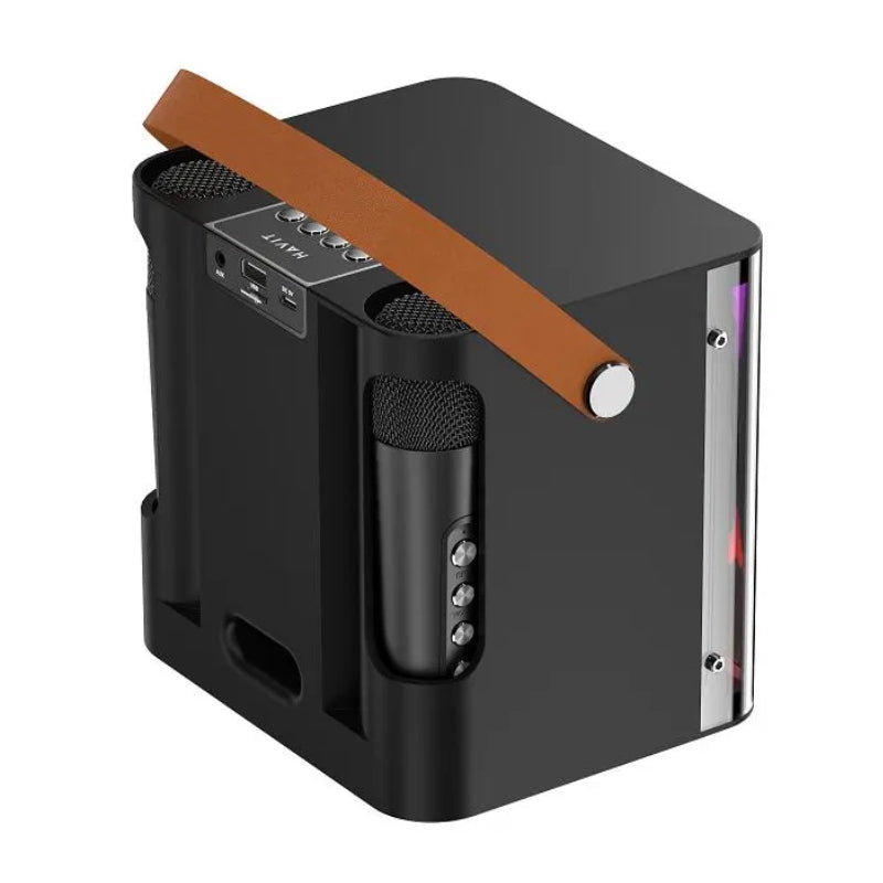 Havit SK822BT Family Karaoke Speaker Dual Wireless Mics – ميكروفون ومكبر صوت كاريوكي عائلي RGB من هافيت باللون الأسود
