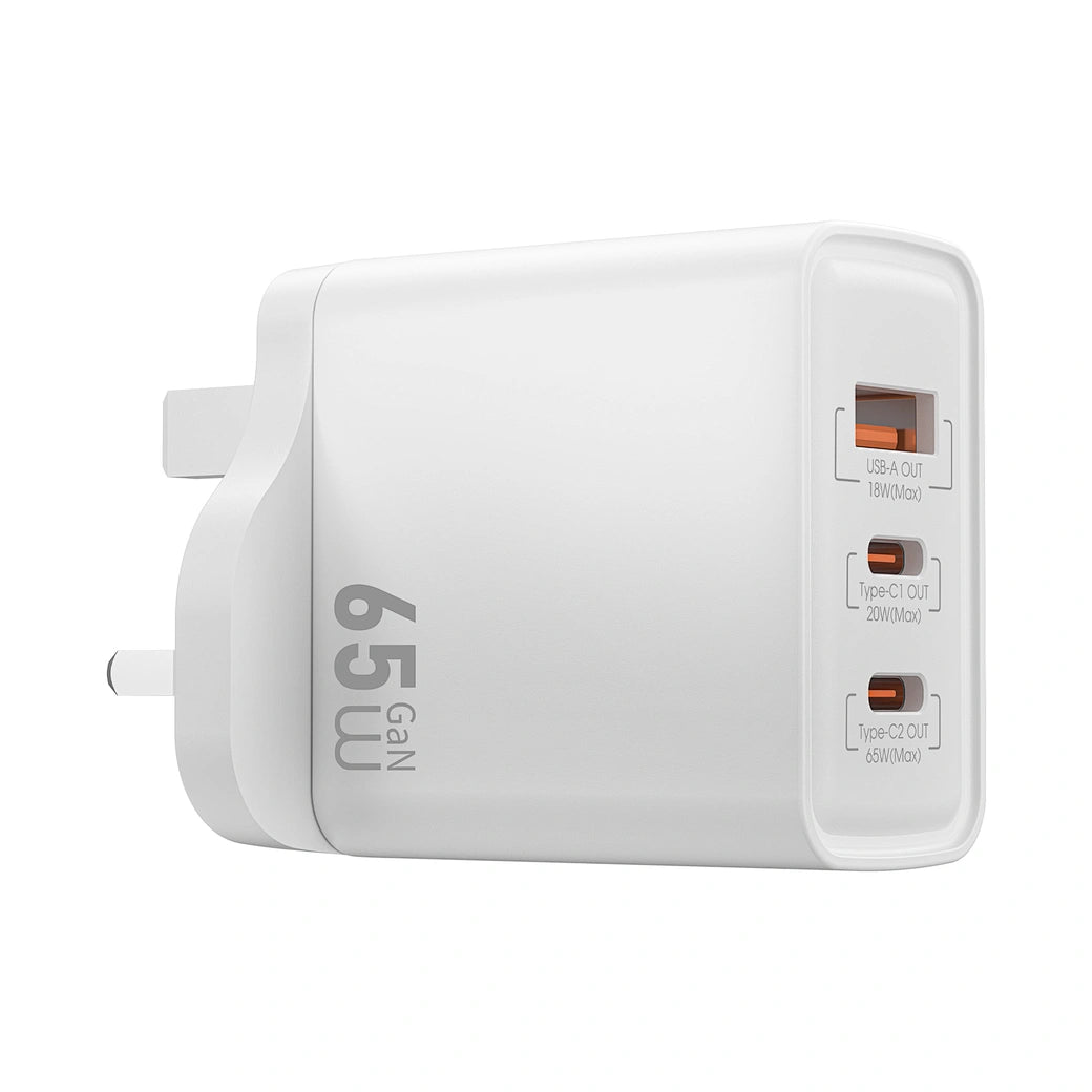 شاحن جداري ويوو سريع GaN بقدرة شحن 65 واط - ابيض | WiWU Wi-G005 65W Essen GaN Fast Charger for Laptop UK Plug - White
