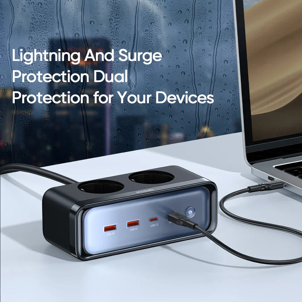 Mcdodo 6 in 1 70W GaN Lightning Protection Power Strip - شاحن ماكدودو 6 في 1 70 وات للحماية من الصواعق قابس الاتحاد الأوروبي
