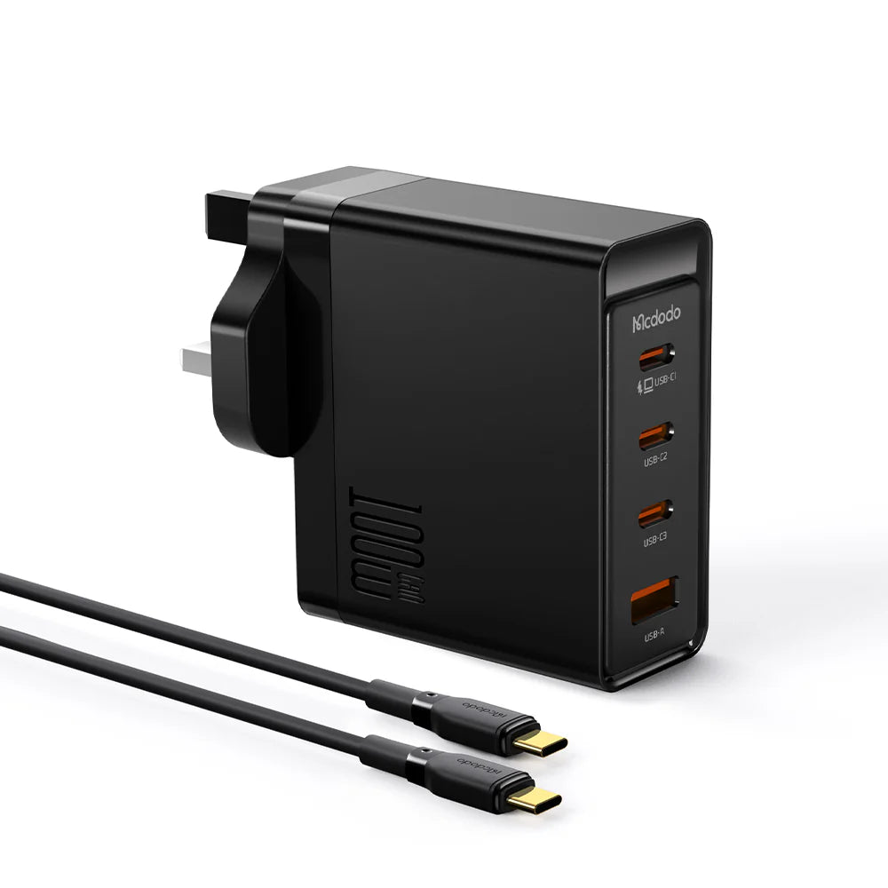 Mcdodo 100W 3 Port UCB-C and 1 Port UCB GaN Fast Charger Kit - شاحن جداري بثلاث منافذ يو اس بي سي ومنفذ يو اس بي بدرة 100واط من مكدودو