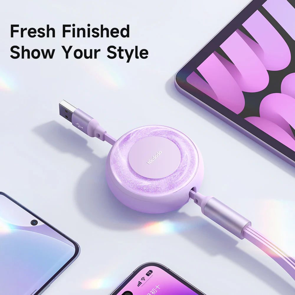 Mcdodo Stars 66W/6A Multi Charging Cable Retractable Coiled Multi Charging Cable 3 in 1 - مكدودو كيبل شحن متعدد 66 واط/6 امبير من ستارز، كيبل شحن متعدد ملفوف قابل للسحب 3 في 1