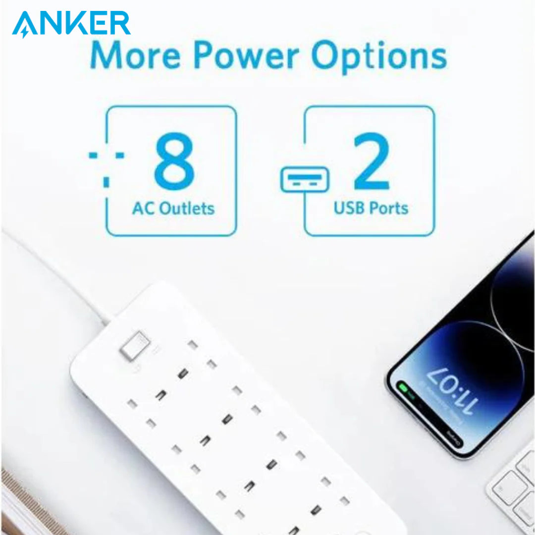 وصلة طاقة انكر, 8 منافذ طاقة AC ومنفذين يو اس بي اي | Anker Power Extension Strip 8‑Port + 2 USB-A ports