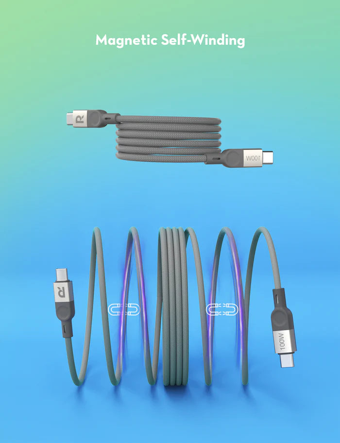 RAVPower RP-CB1039 100W Magnetic USB-C to USB-C Nylon Braided Cable - راف باور كابل مغناطيسي تايب سي إلى تايب سي بقوة 100 واط مجدول نايلون