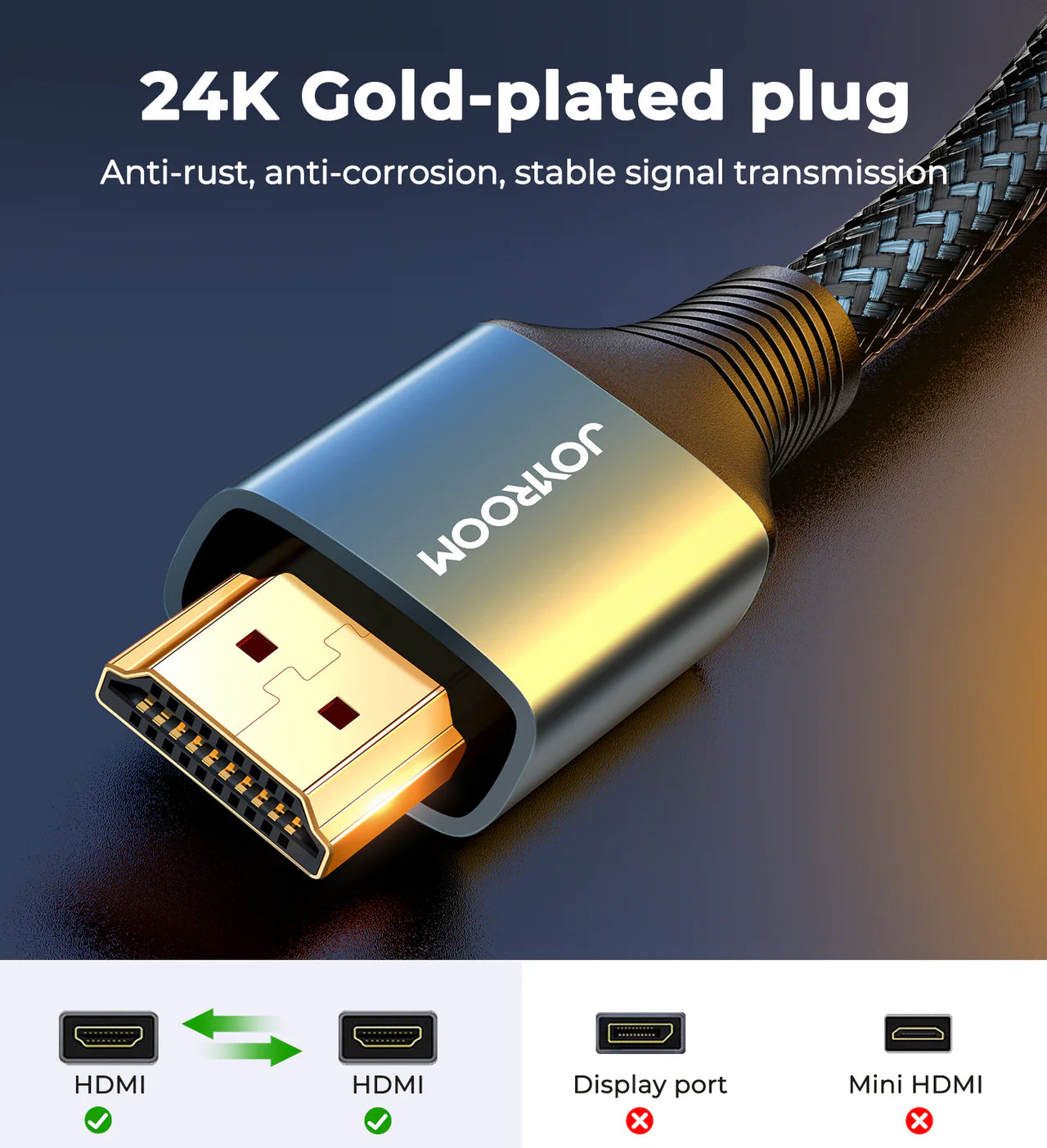 JOYROOM SY-20H1 2m HDMI to HDMI Cable- كابل جويروم HDMI إلى HDMI بطول 2 متر لنقل الصوت والصورة