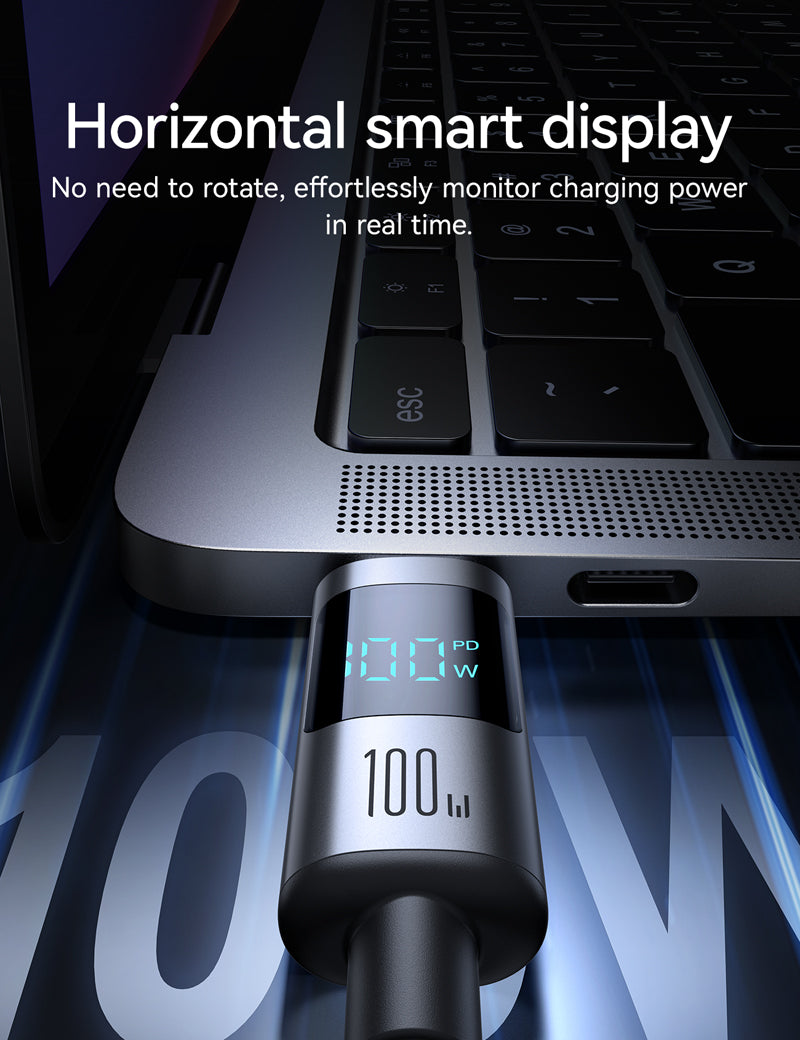 كيبل جويرووم بريزم سيريس تايب سي الى تايب سي بقدرة شحن سريع 100 واط وطول 1.2 متر مع شاشة عرض رقمية | JOYROOM Prism Series Type-C to Type-C Digital Display Fast Charging Data Cable 100W 1.2m