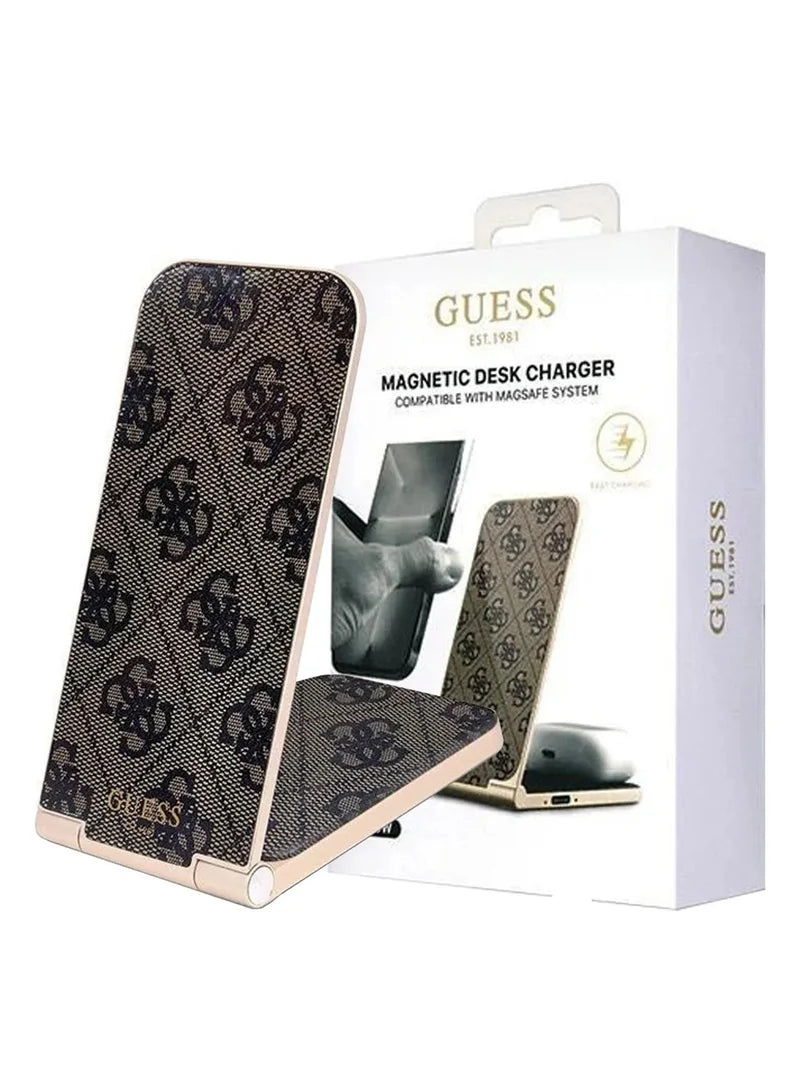 GUESS 15W Magnetic Desk Charger with 4G Pattern – MagSafe Compatible | شاحن مكتبي مغناطيسي بقدرة 15 واط من GUESS بتصميم 4 جي - متوافق مع ماج سيف