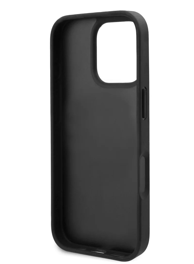 Karl Lagerfeld PU Hard Case with Karl Head for iPhone 16 Pro Max – Black | كفر كارل لاغرفيلد جلدي فاخر بشعار رأس كارل لايفون 16 برو ماكس - اسود