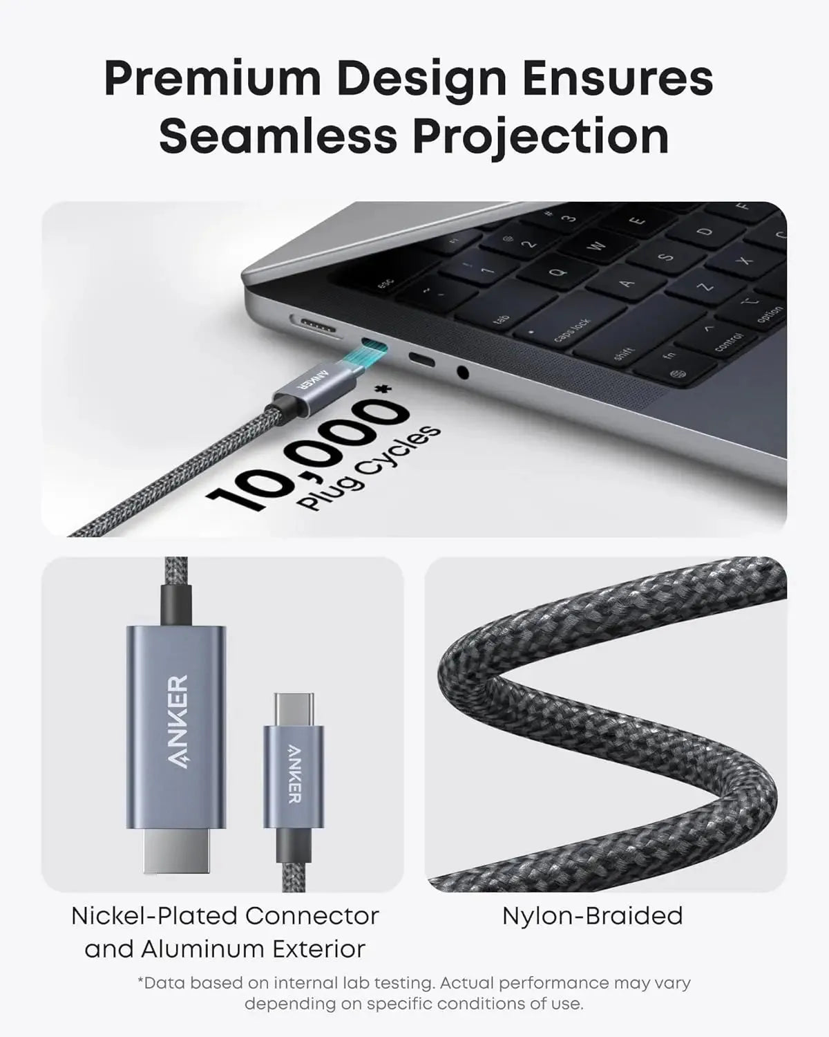 كيبل انكر نانو يو اس بي سي الى اج دي ام اي بدقة 4K, بطول 1.8م | Anker Nano USB-C to HDMI Cable 6ft, 4K@60Hz