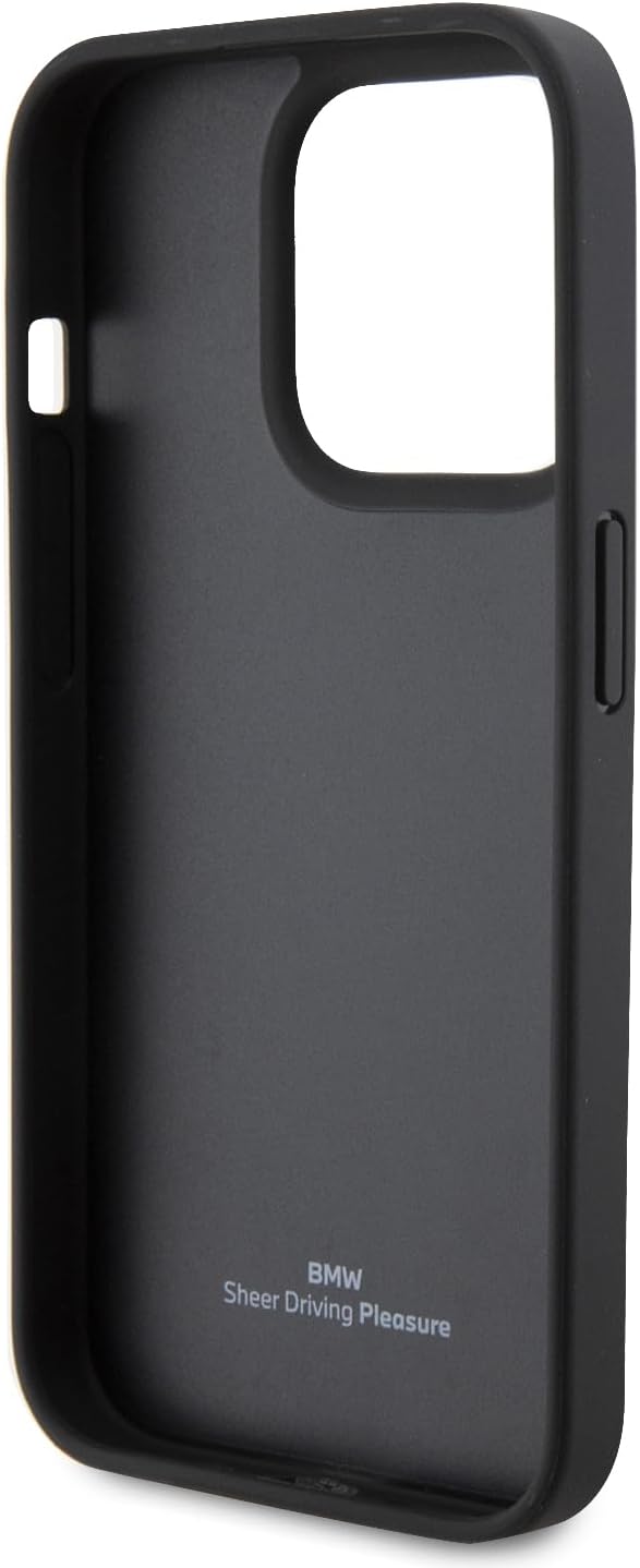BMW Leather Case, Hot Stamp Logo, Slim Shockproof Cover for iPhone 15 Pro – Black | كفر بي ام دبليو جلدي بنقش حراري وشعار بارز لهاتف ايفون 15 برو, نحيف ومقاوم للصمات, اسود