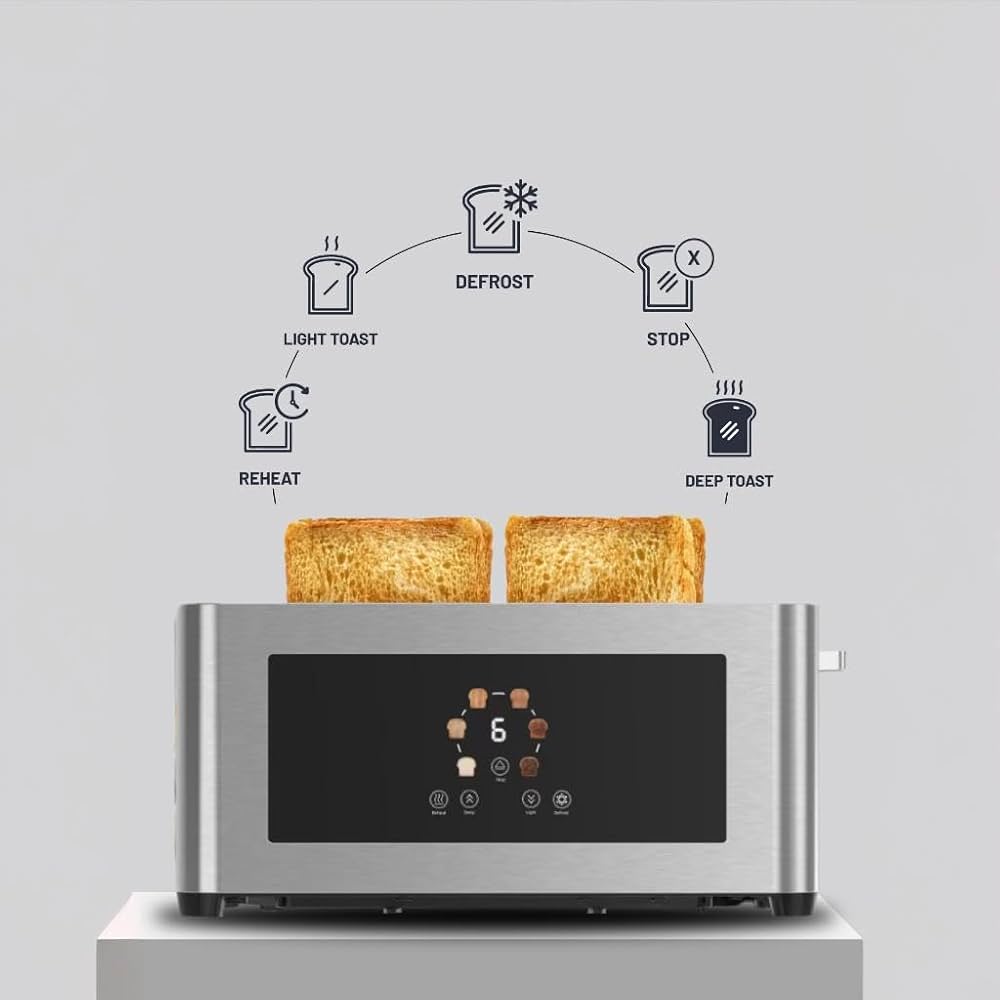 محمصة رقمية 4 شرائح بوب اب  من بورودو لايف ستايل, بقدرة 850 واط - فضي | Porodo Lifestyle 4-Slice Digital Pop up Toaster 850W - Silver
