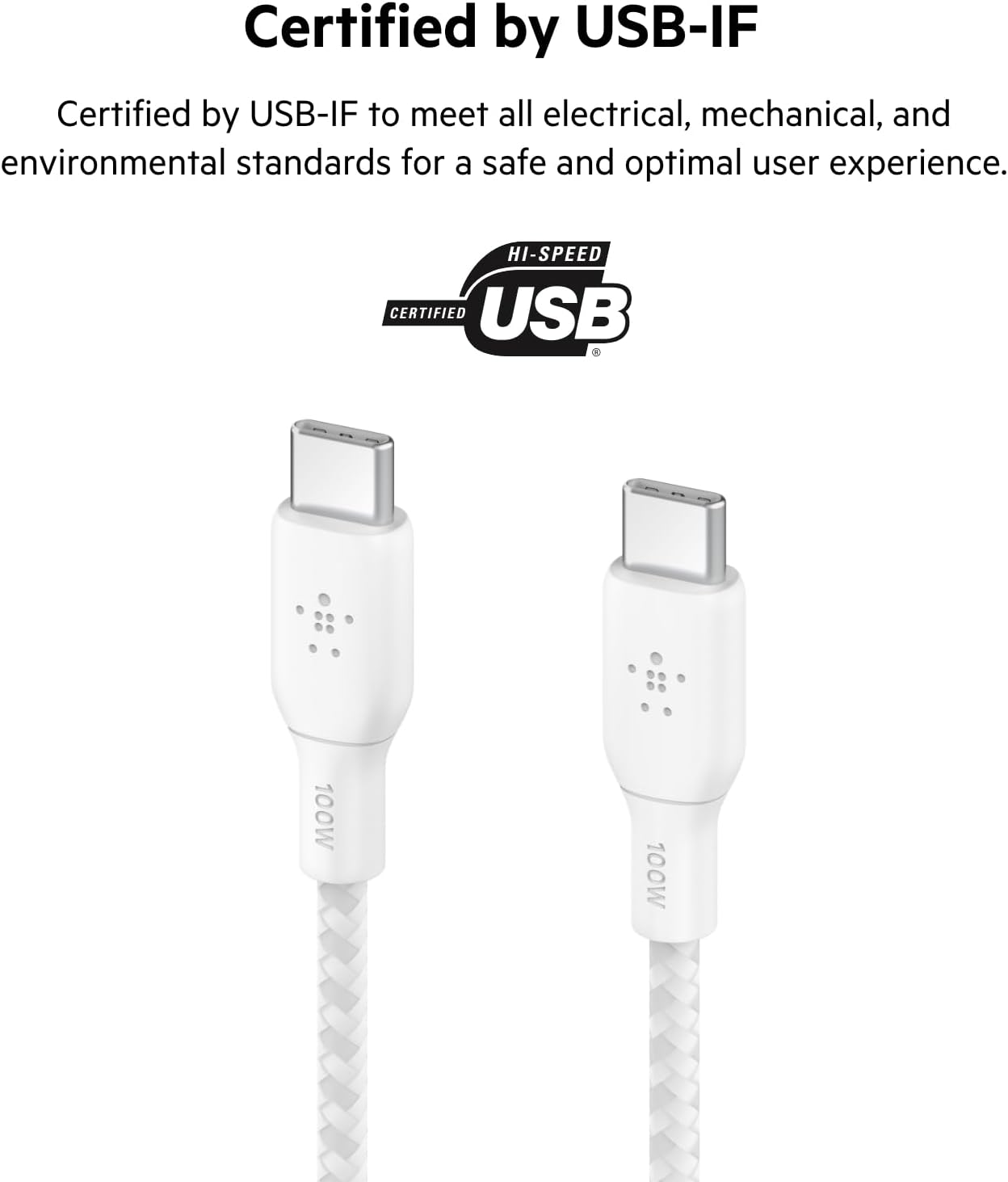 Belkin BoostCharge USB-C to USB-C Braided Cable 100W PD 2M - كيبل يو اس بي سي الى يو اس بي سي بتنقية البوست شارجر من النايلون المضفر بقدرة 100واط وطول 2 متر