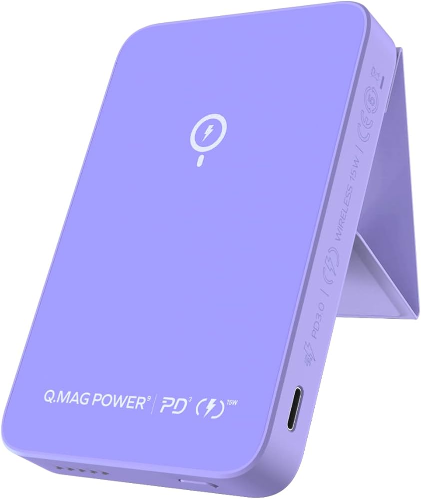 Momax Q.Mag Power 9 Magnetic Wireless Battery Pack with Stand, 5000mAh - بطارية موماكس كيو ماج بور 9 اللاسلكية المغناطيسية مع مسند, 5000 مللي امبير