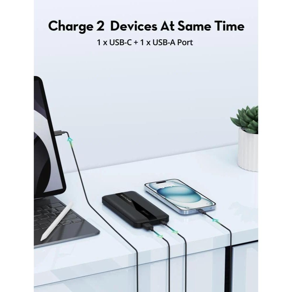 باور بانك راف باور بسعة 10,000 مللي امبير وبقدرو شحن 20 واط - اسود | RAVPOWER PB1236 20W 2 Ports Power Bank (10000mAh) – Black