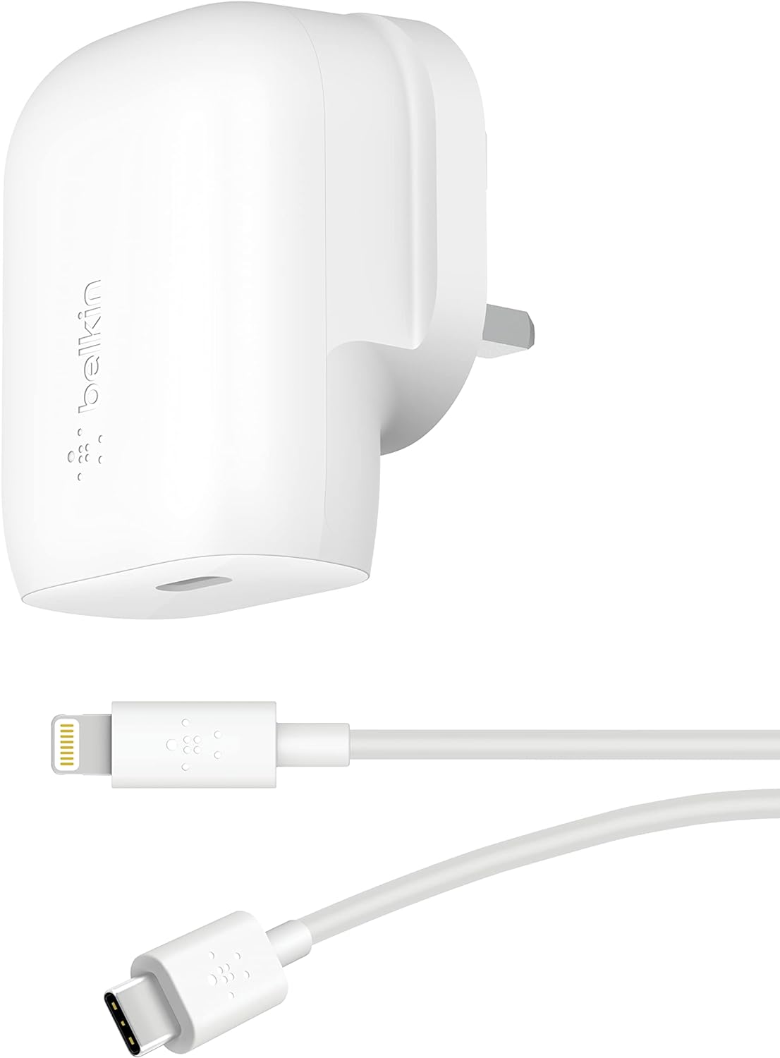 Belkin 30W USB C Wall Charger with USB-C to Lightning Cable PPS PowerDelivery - شاحن حائط تايب سي بقدرة 30 واط من بيلكن مع كابل تايب سي إلى لايتننج