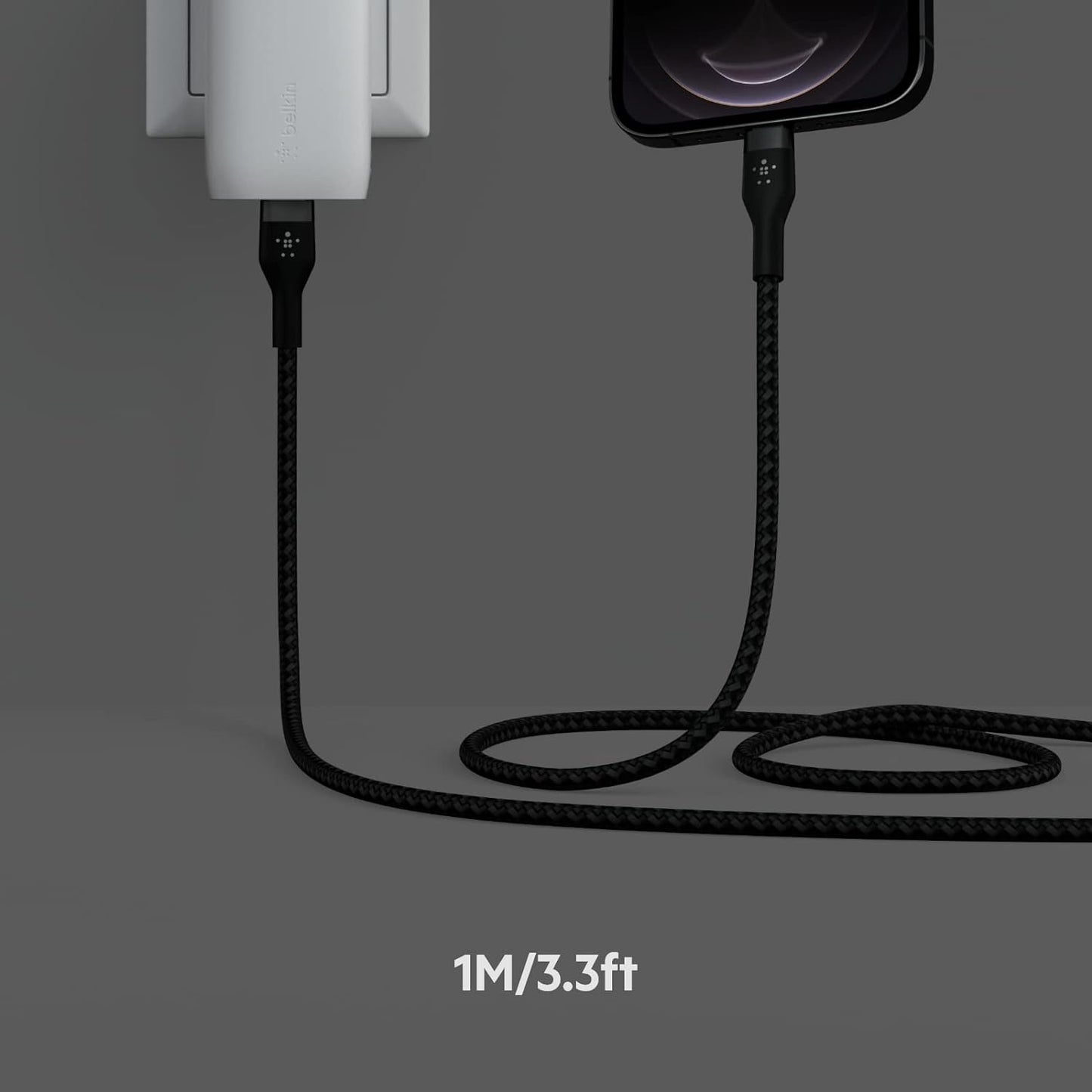 Belkin BoostCharge Pro Flex USB-C Braided Silicone Cable with Lightning Connector - كيبل يو اس بي سي مع محول الى لايتننغ بتقنية البوست شارجر بطول 1 متر من بيلكن
