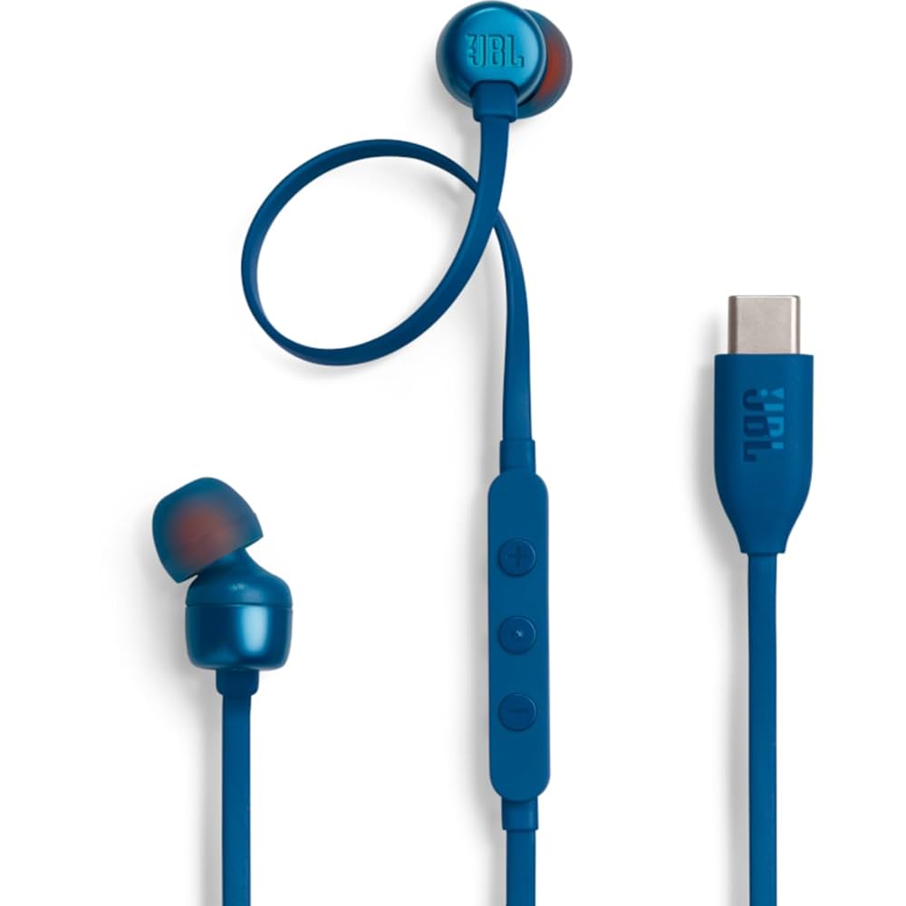 JBL T310C USB-C Wired Earphones with High-Quality Sound – Blue | سماعات جي بي ال T310C سلكية بمنفذ يو اس بي سي وجودة صوت عالية