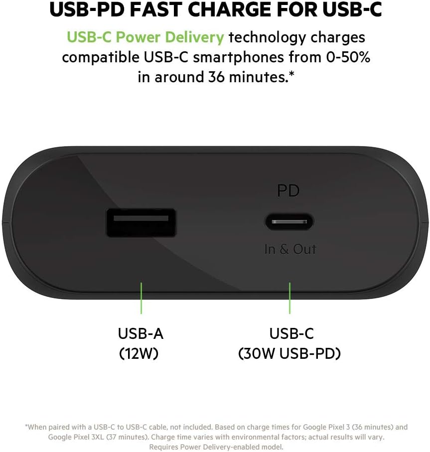 بيلكن باور بانك بوست تشارج يو اس بي سي 20 كيلو مللي امبير في الساعة - Belkin BoostCharge USB-C PD 20k mAh Power Bank