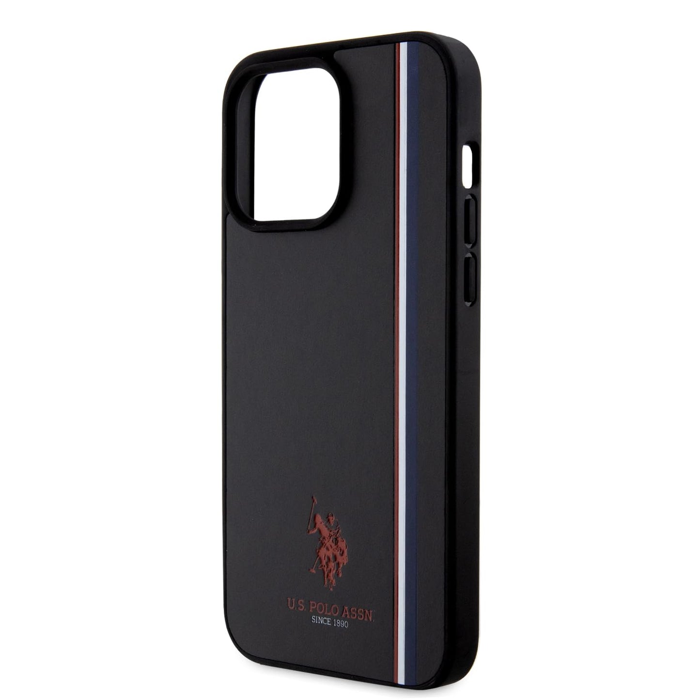 U.S. Polo Assn. PU Leather Case with DH Tricolor Line for iPhone 15 Pro Max | كفر يو اس بولو جلد صناعي بخط ثلاثي الالوان لهاتف ايفون 15 برو ماكس